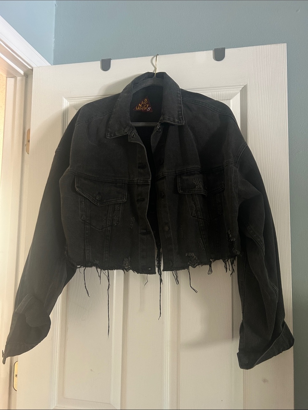 Black Distressed Cropped Denim Jacket